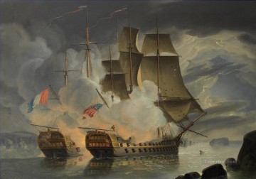 Buque de guerra Painting - Marte y el 74 Hércules francés frente a la batalla naval de Brest 1798